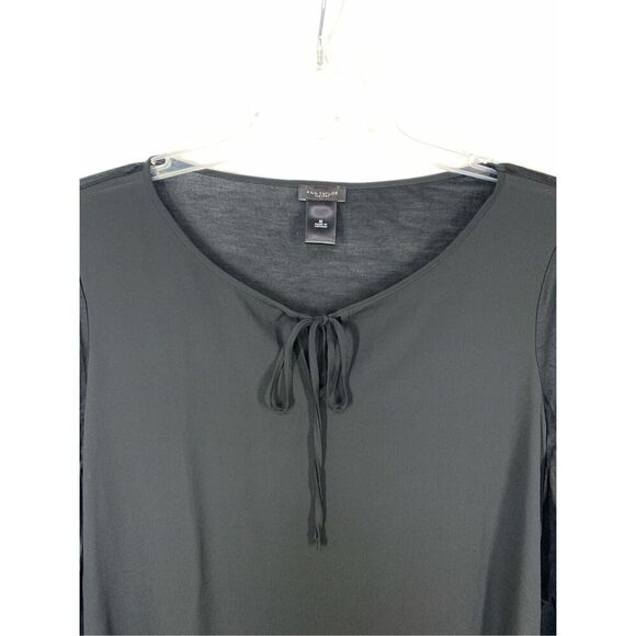 Ann Taylor Women's Black Tie V-Neck Long Sleeve Top Blouse Size Medium NWOT - Picture 4 of 7